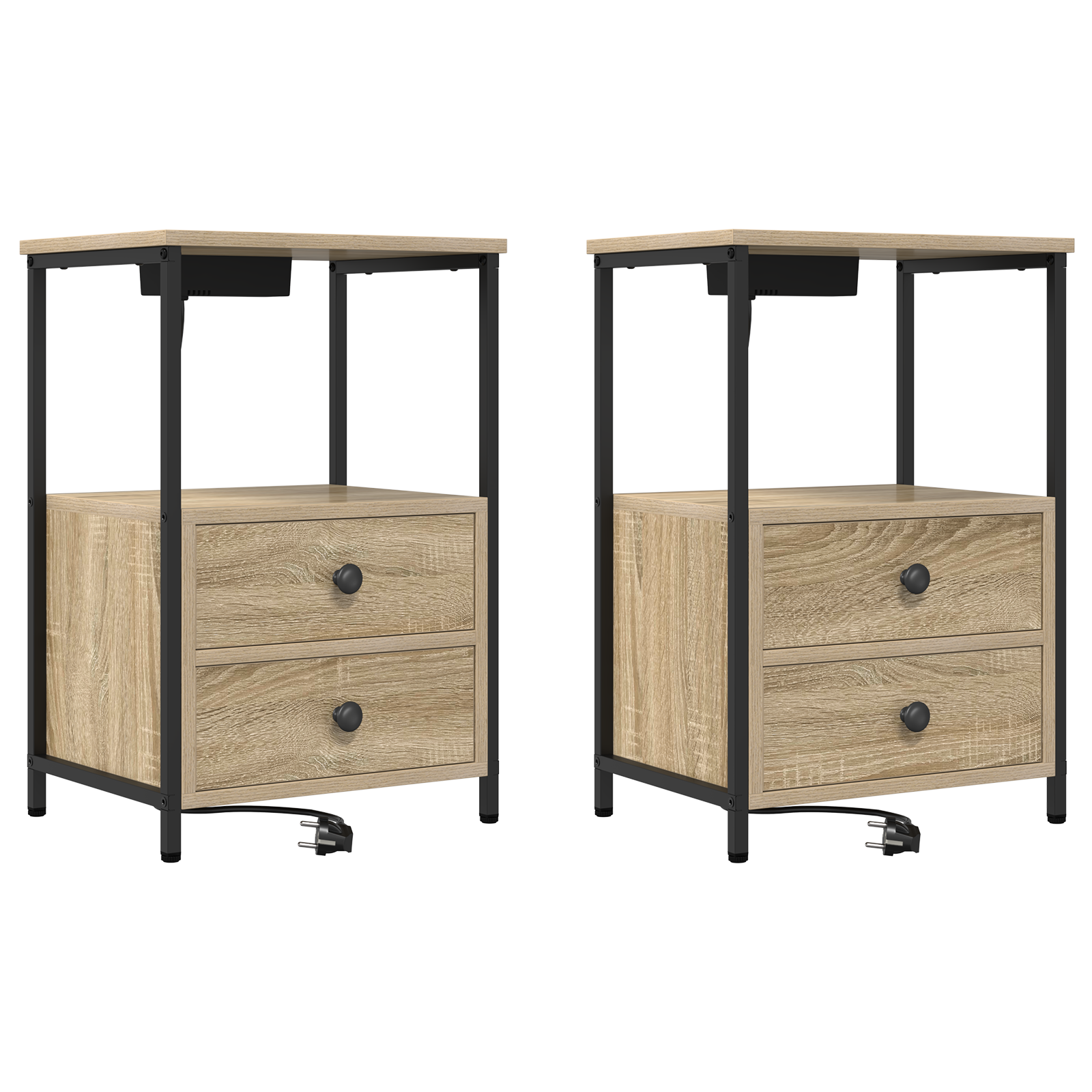 vidaXL Cabinet de noptiere cu stație de încărcare 2 pcs Stejar sonoma vidaXL Cabinet de noptiere cu stație de încărcare 2 pcs Stejar sonoma