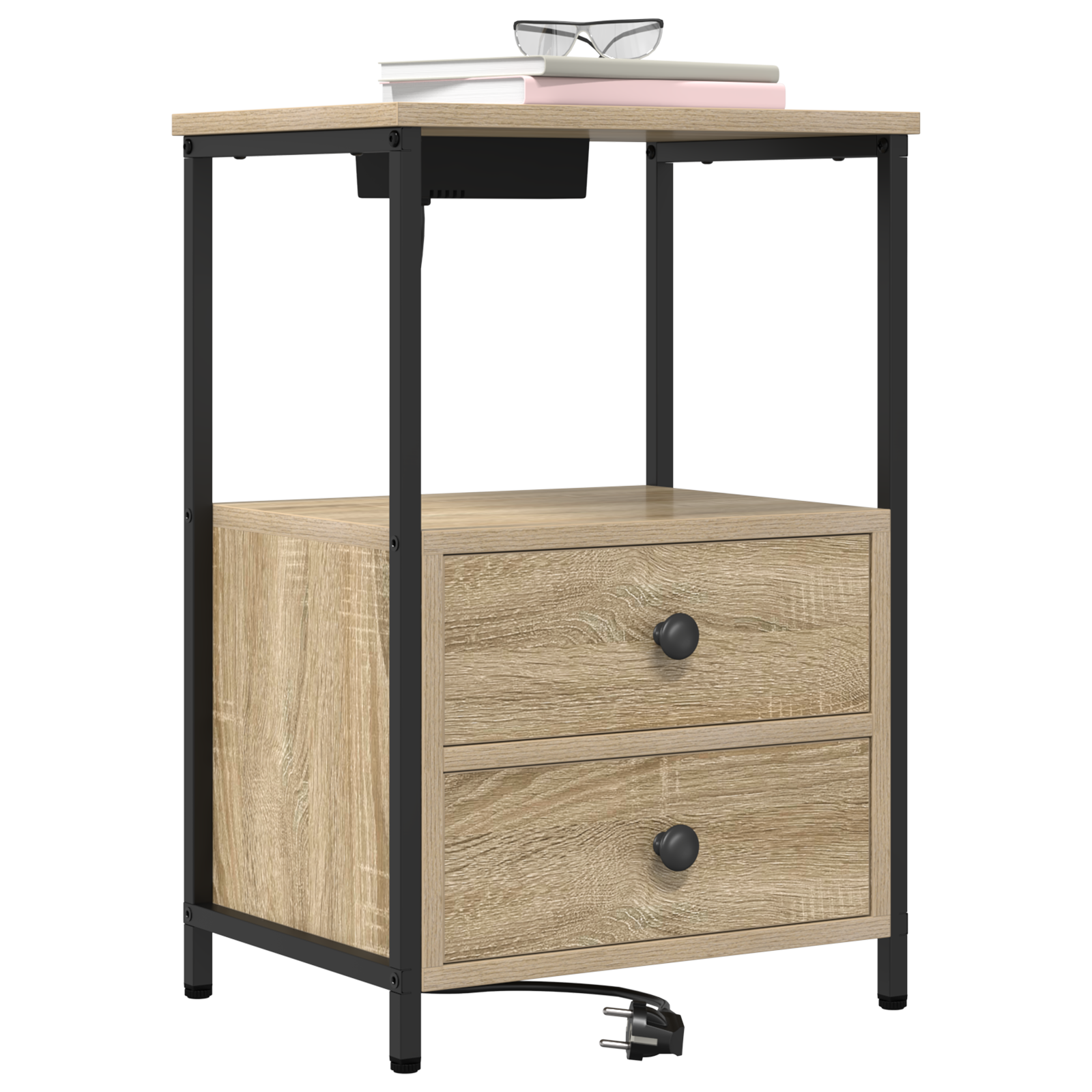 vidaXL Cabinet de noptiere cu stație de încărcare 2 pcs Stejar sonoma vidaXL Cabinet de noptiere cu stație de încărcare 2 pcs Stejar sonoma