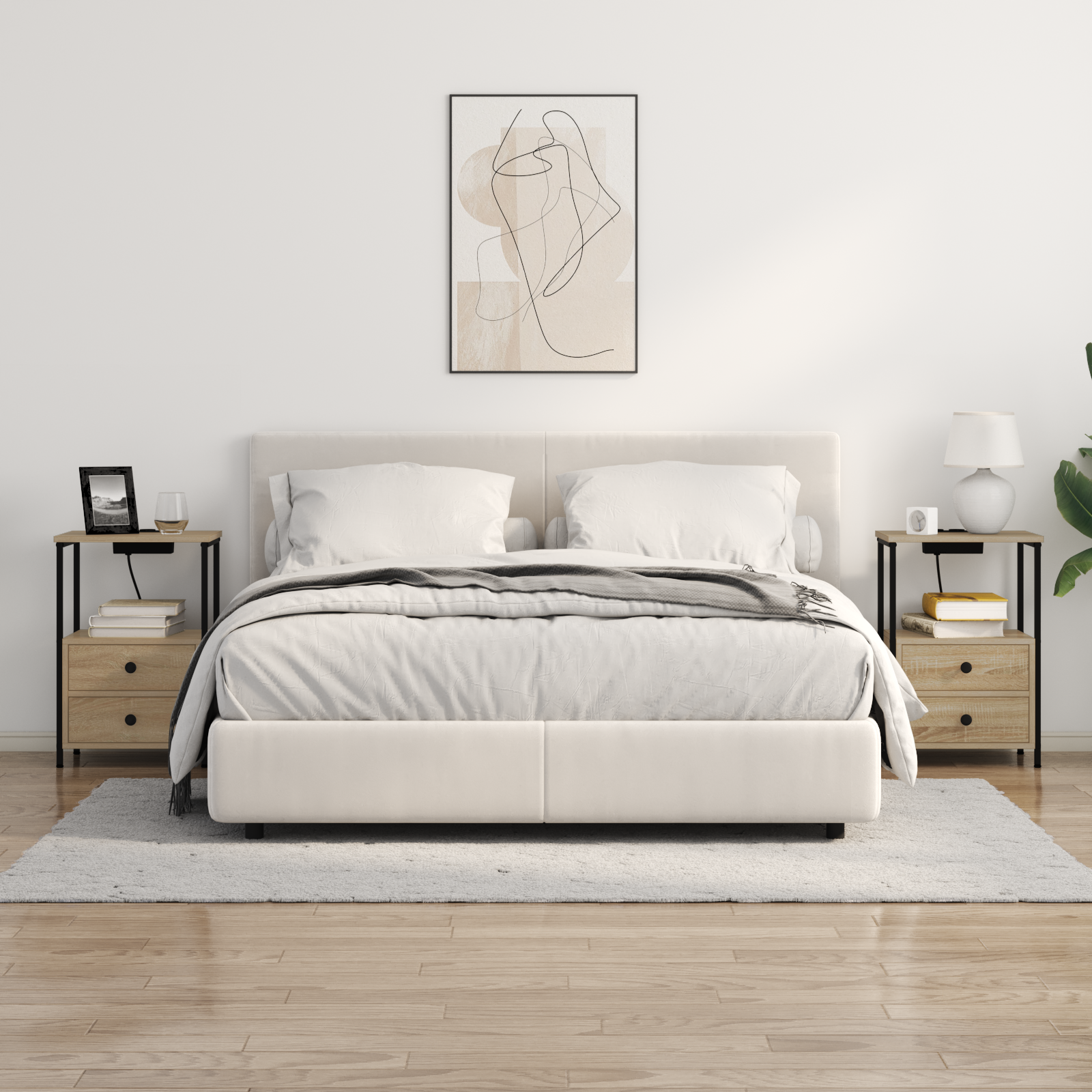 vidaXL Cabinet de noptiere cu stație de încărcare 2 pcs Stejar sonoma vidaXL Cabinet de noptiere cu stație de încărcare 2 pcs Stejar sonoma