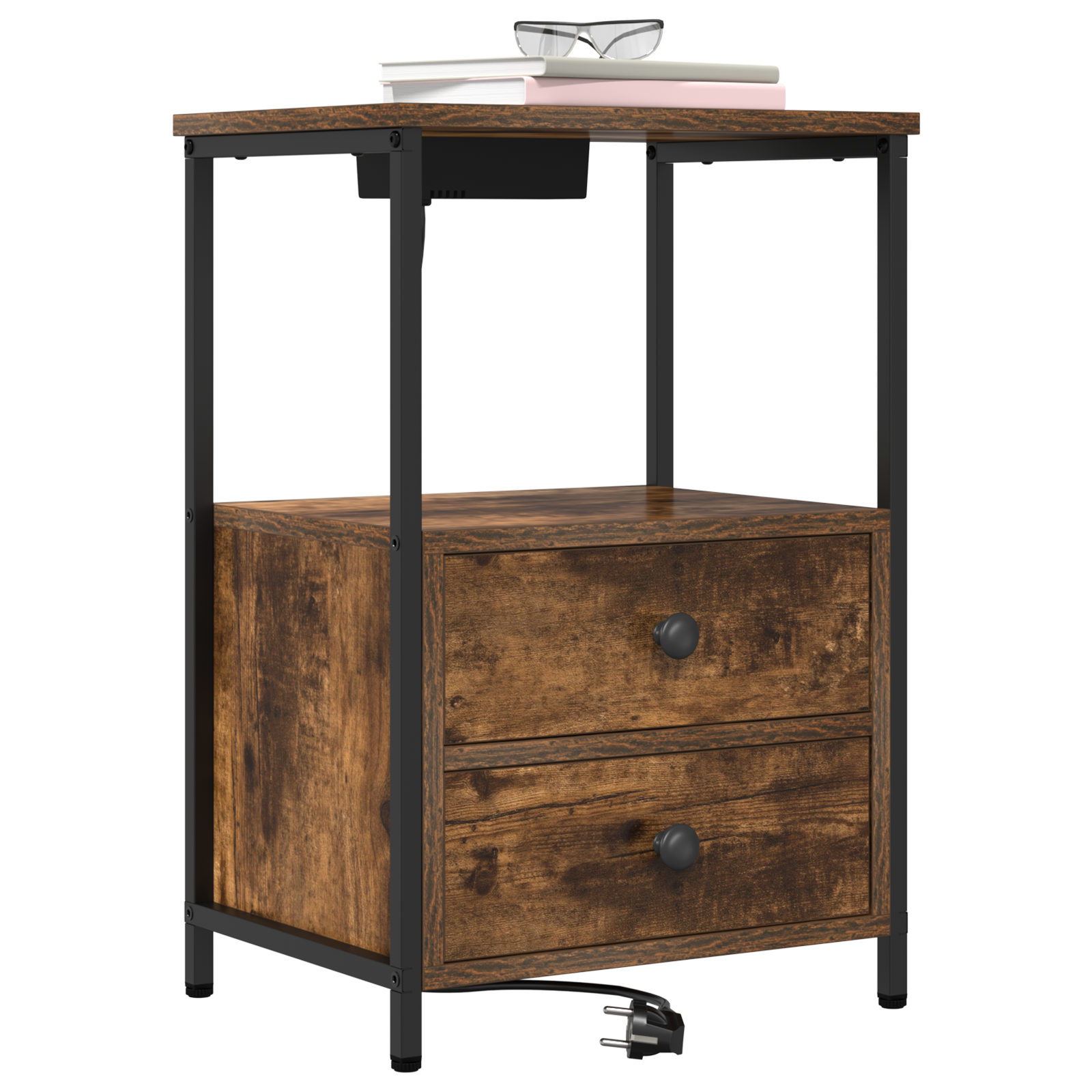 vidaXL Cabinet de noptiere cu stație de încărcare 2 pcs Stejar afumat vidaXL Cabinet de noptiere cu stație de încărcare 2 pcs Stejar afumat