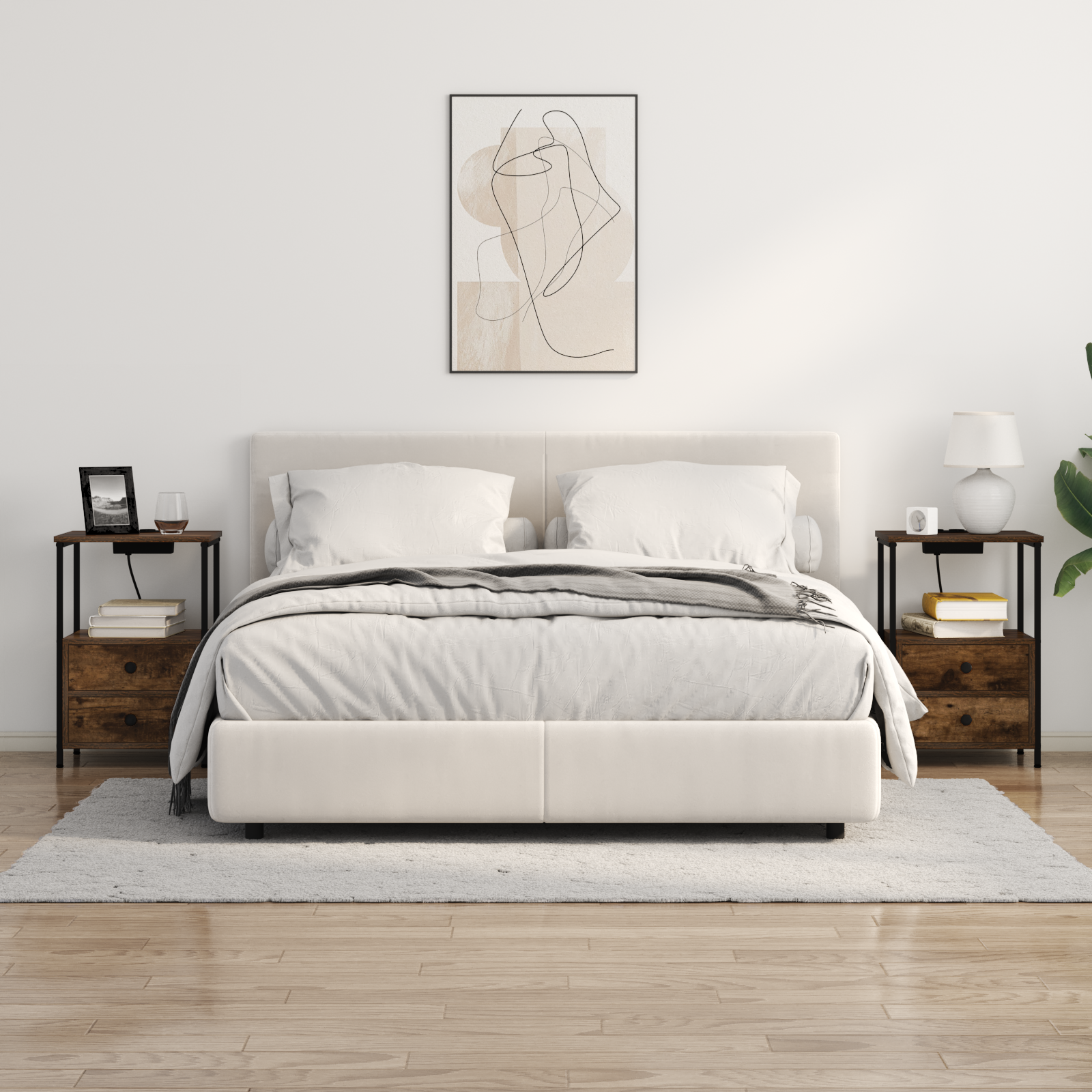 vidaXL Cabinet de noptiere cu stație de încărcare 2 pcs Stejar afumat vidaXL Cabinet de noptiere cu stație de încărcare 2 pcs Stejar afumat