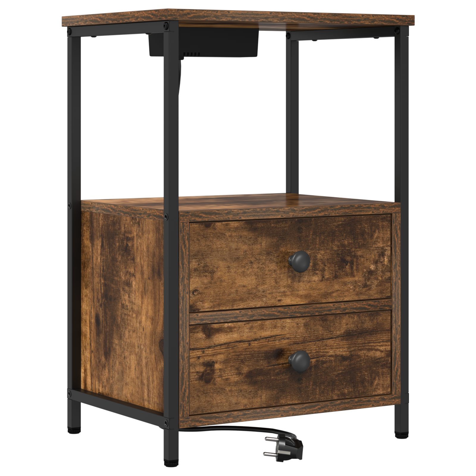 vidaXL Cabinet de noptiere cu stație de încărcare 2 pcs Stejar afumat vidaXL Cabinet de noptiere cu stație de încărcare 2 pcs Stejar afumat