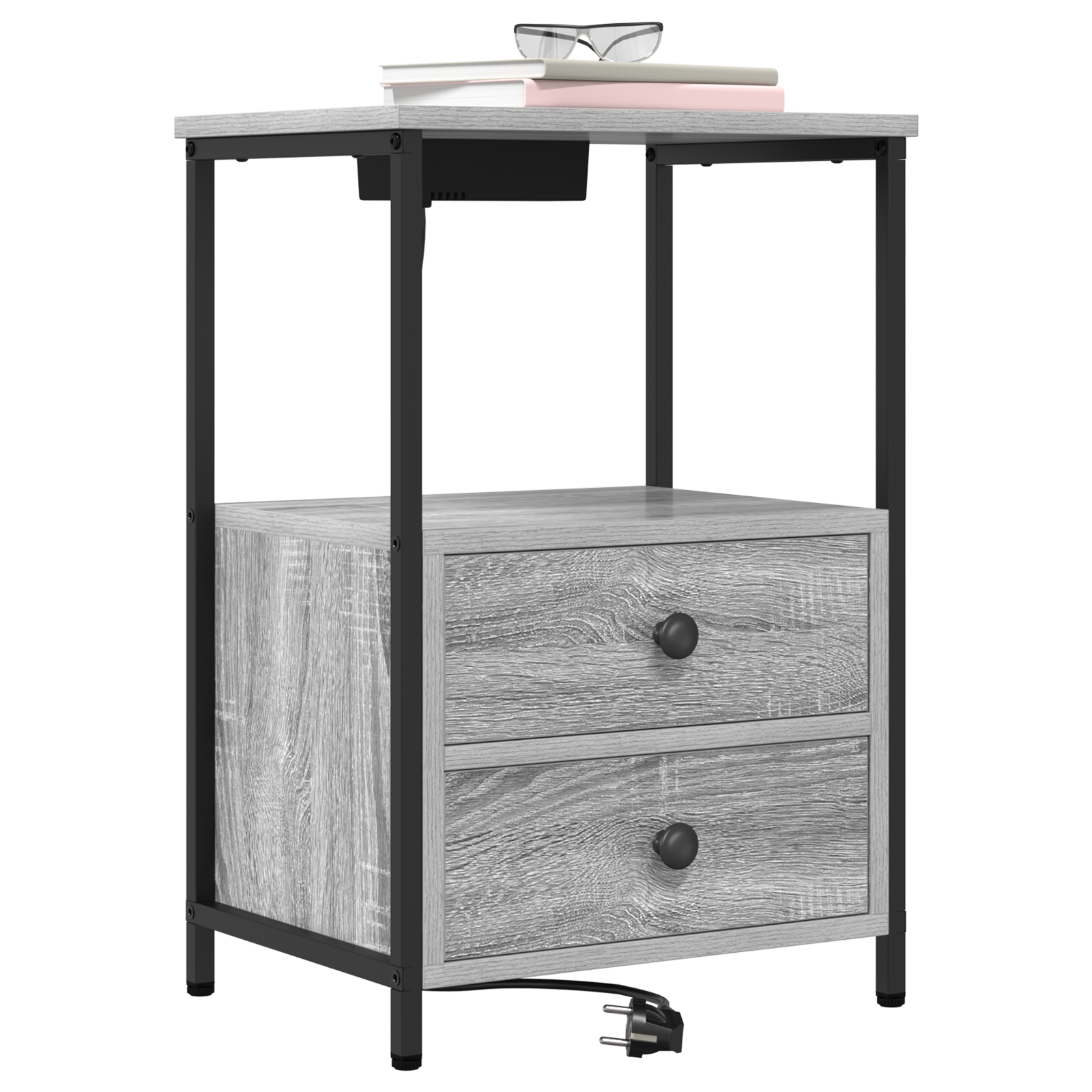 vidaXL Cabinet de noptiere cu stație de încărcare cu sertar sonoma gri vidaXL Cabinet de noptiere cu stație de încărcare cu sertar sonoma gri