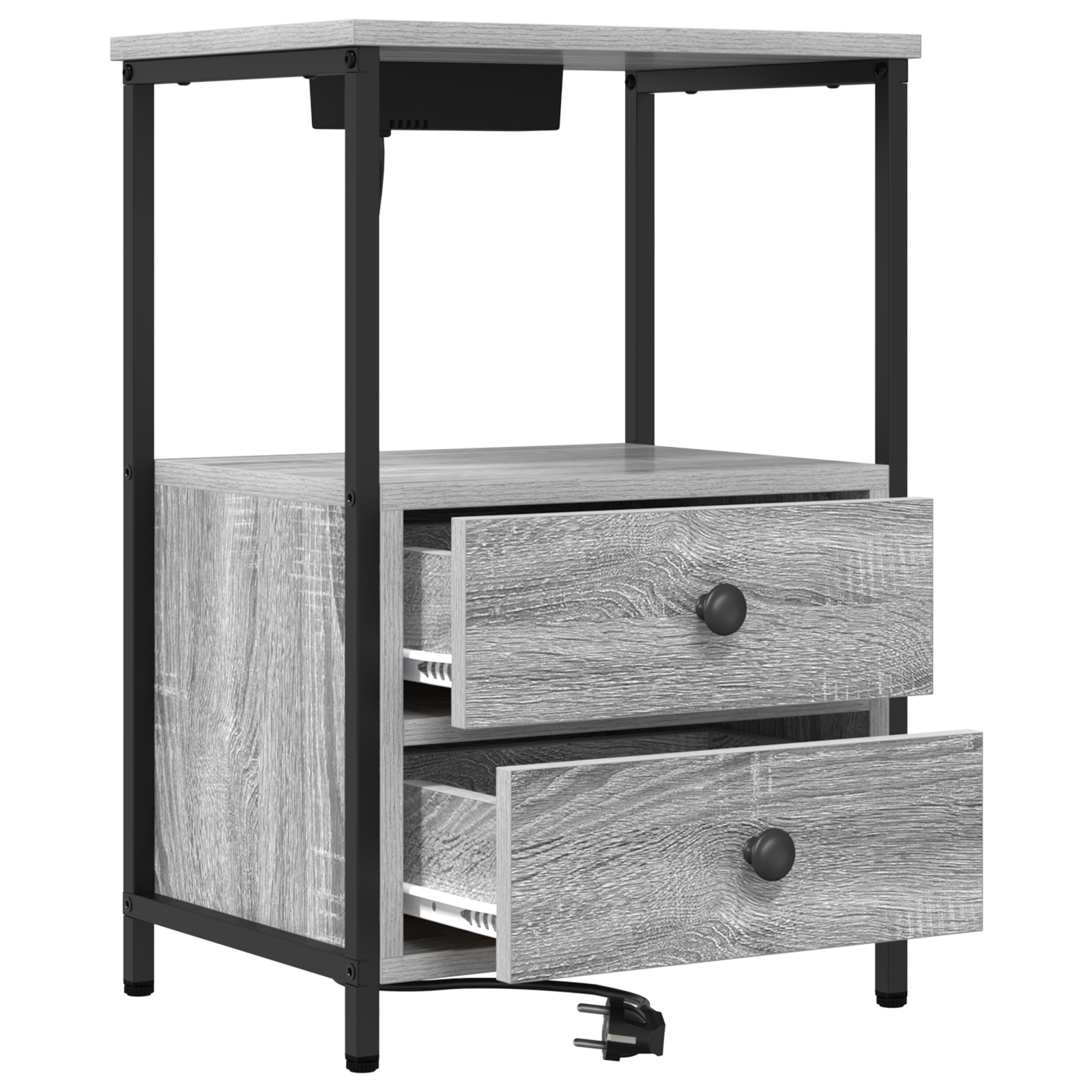 vidaXL Cabinet de noptiere cu stație de încărcare cu sertar sonoma gri vidaXL Cabinet de noptiere cu stație de încărcare cu sertar sonoma gri