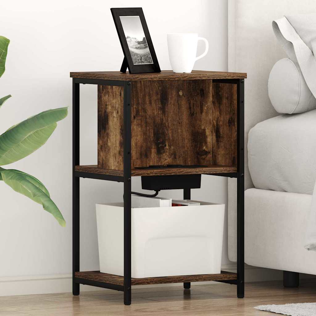 vidaXL Dulap de noapte Stejar afumat 38 x 31 x 61 cm Lemn compozit vidaXL Dulap de noapte Stejar afumat 38 x 31 x 61 cm Lemn compozit
