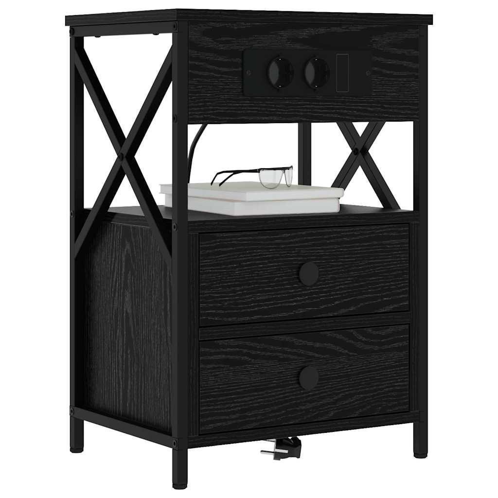vidaXL Dulap de noapte cu sertar 2 pcs Stejar negru 40 x 31 x 60 cm vidaXL Dulap de noapte cu sertar 2 pcs Stejar negru 40 x 31 x 60 cm