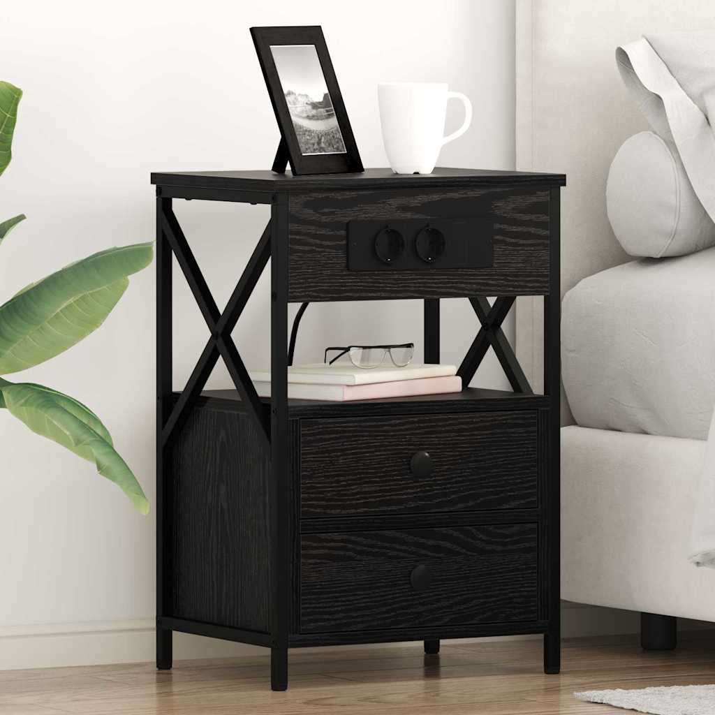 vidaXL Dulap de noapte cu sertar 2 pcs Stejar negru 40 x 31 x 60 cm vidaXL Dulap de noapte cu sertar 2 pcs Stejar negru 40 x 31 x 60 cm