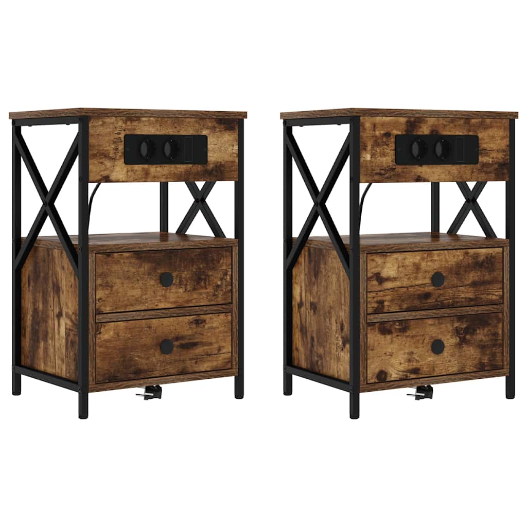 vidaXL Dulap de noapte cu sertar 2 pcs Stejar afumat 40 x 31 x 60 cm vidaXL Dulap de noapte cu sertar 2 pcs Stejar afumat 40 x 31 x 60 cm