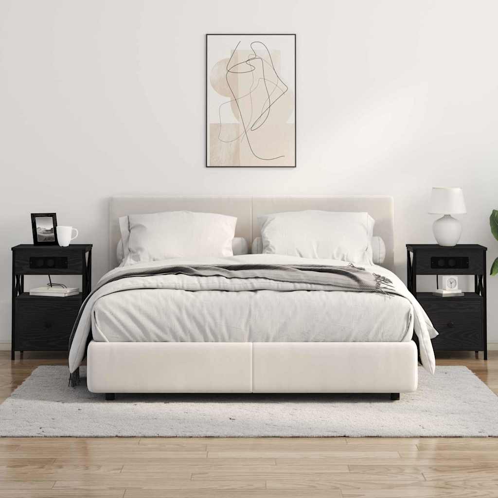 vidaXL Dulap de noapte cu sertar 2 pcs Stejar Negru 40 x 31 x 60 cm