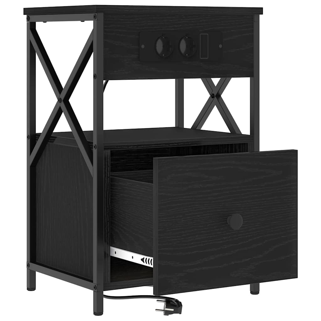 vidaXL Dulap de noapte cu sertar 2 pcs Stejar Negru 40 x 31 x 60 cm