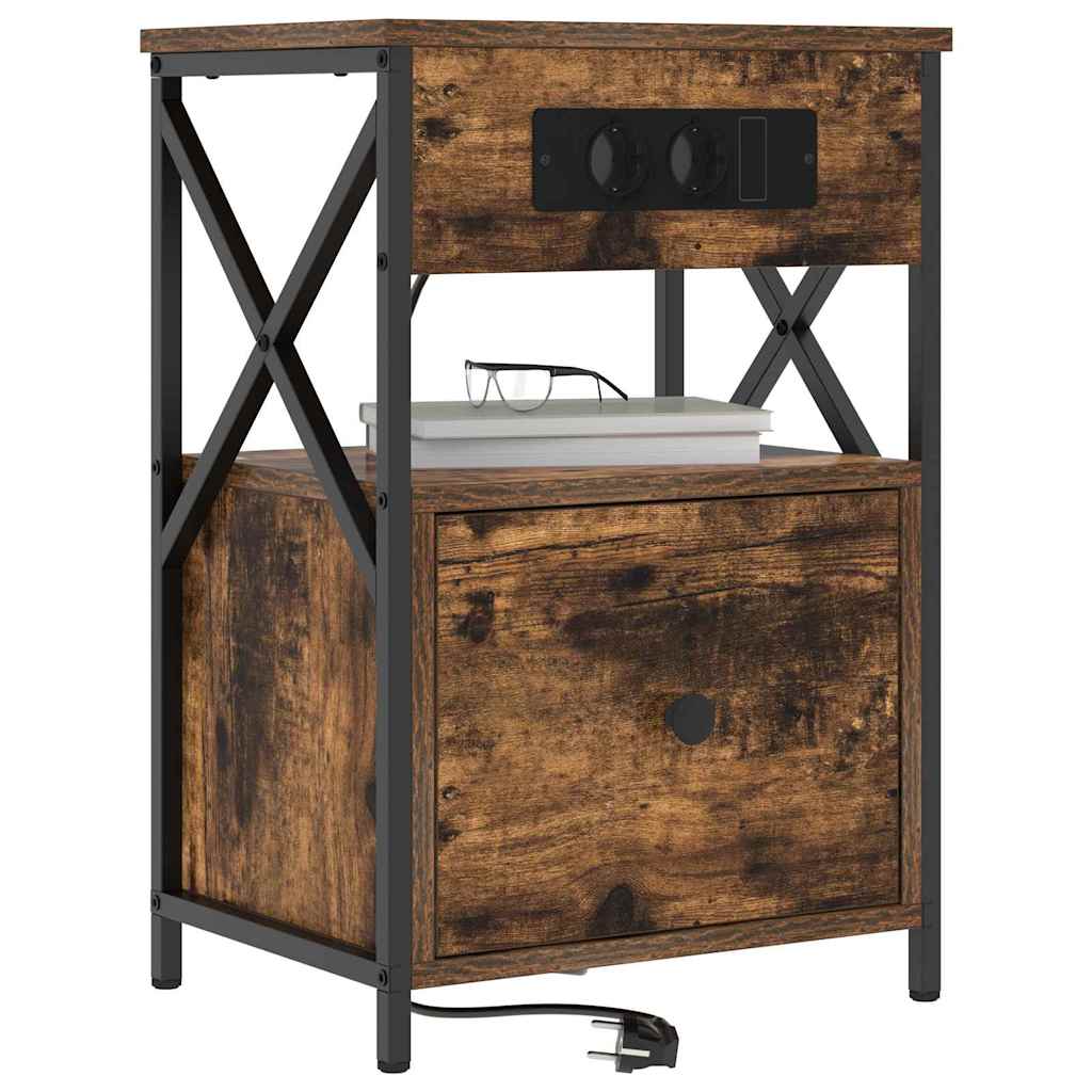 vidaXL Dulap de noapte cu sertar 2 pcs Stejar fumuriu 40 x 31 x 60 cm