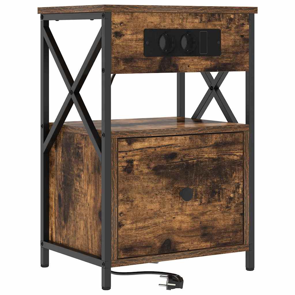 vidaXL Dulap de noapte cu sertar 2 pcs Stejar fumuriu 40 x 31 x 60 cm