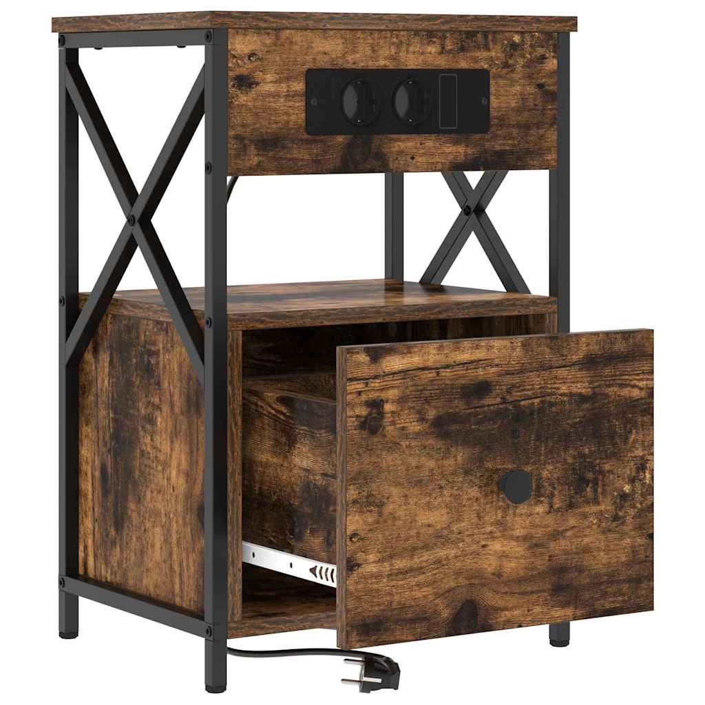 vidaXL Dulap de noapte cu sertar 2 pcs Stejar fumuriu 40 x 31 x 60 cm