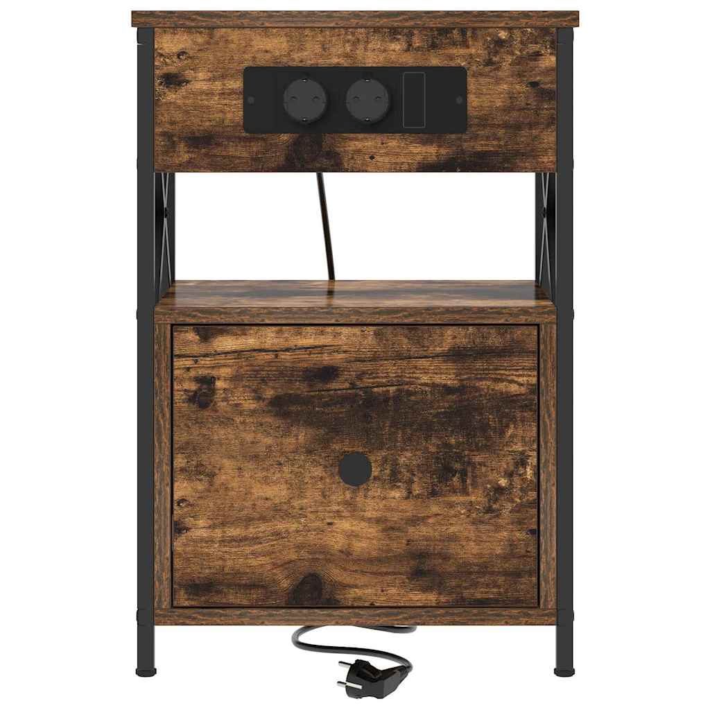 vidaXL Dulap de noapte cu sertar 2 pcs Stejar fumuriu 40 x 31 x 60 cm