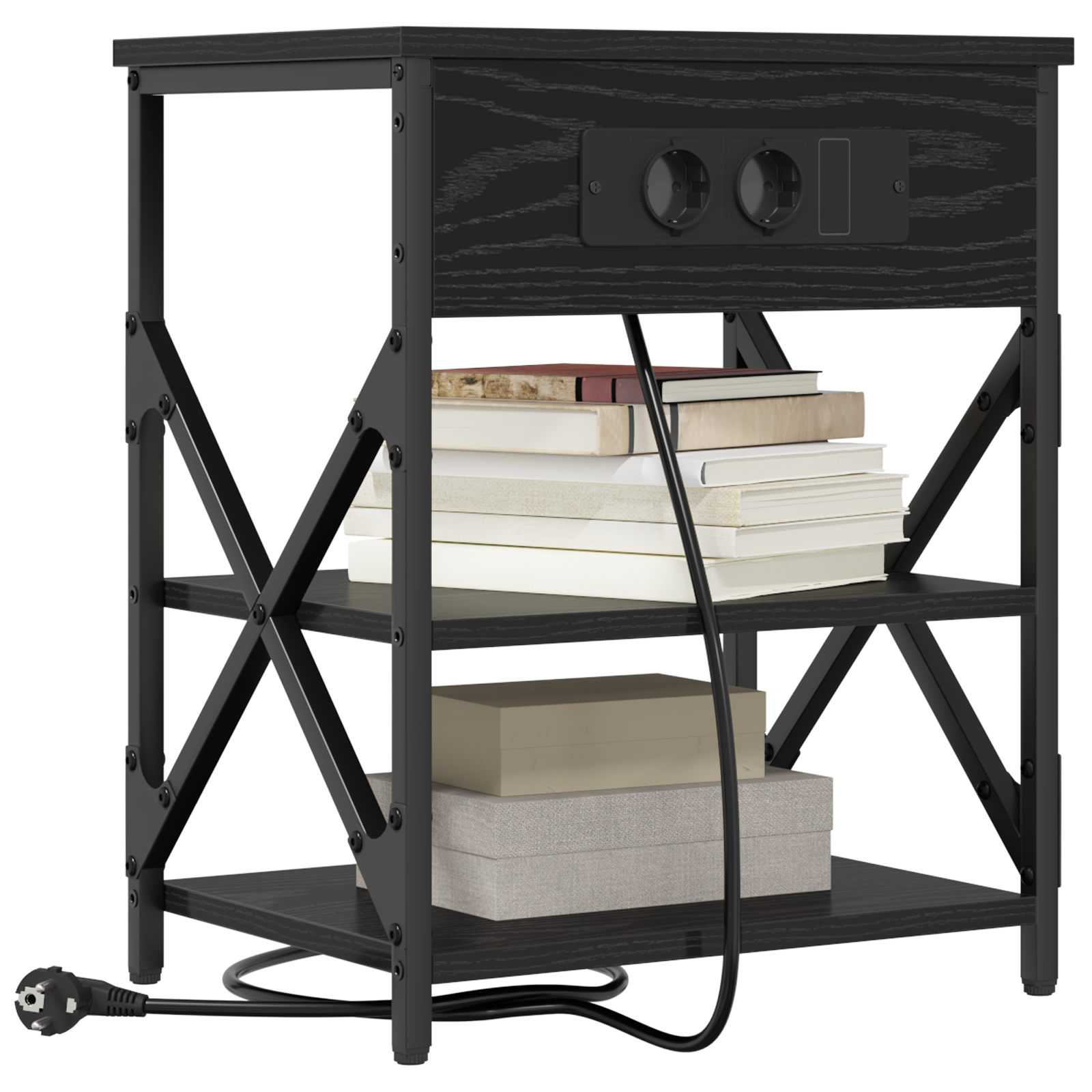 vidaXL Cabinet de noptiere cu stație de încărcare cu raft Stejar negru vidaXL Cabinet de noptiere cu stație de încărcare cu raft Stejar negru