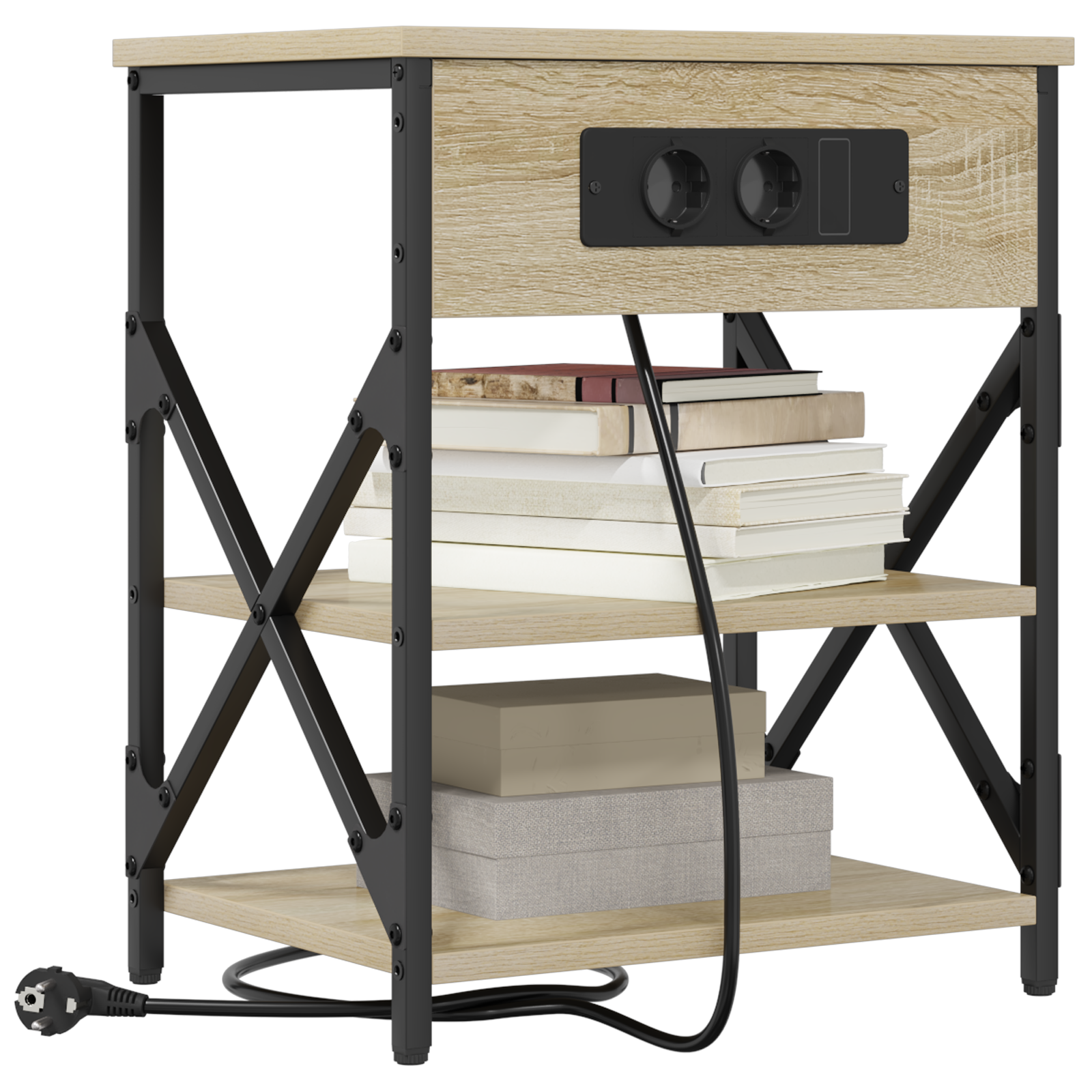 vidaXL Cabinet de noptiere cu stație de încărcare 2 pcs Stejar sonoma vidaXL Cabinet de noptiere cu stație de încărcare 2 pcs Stejar sonoma