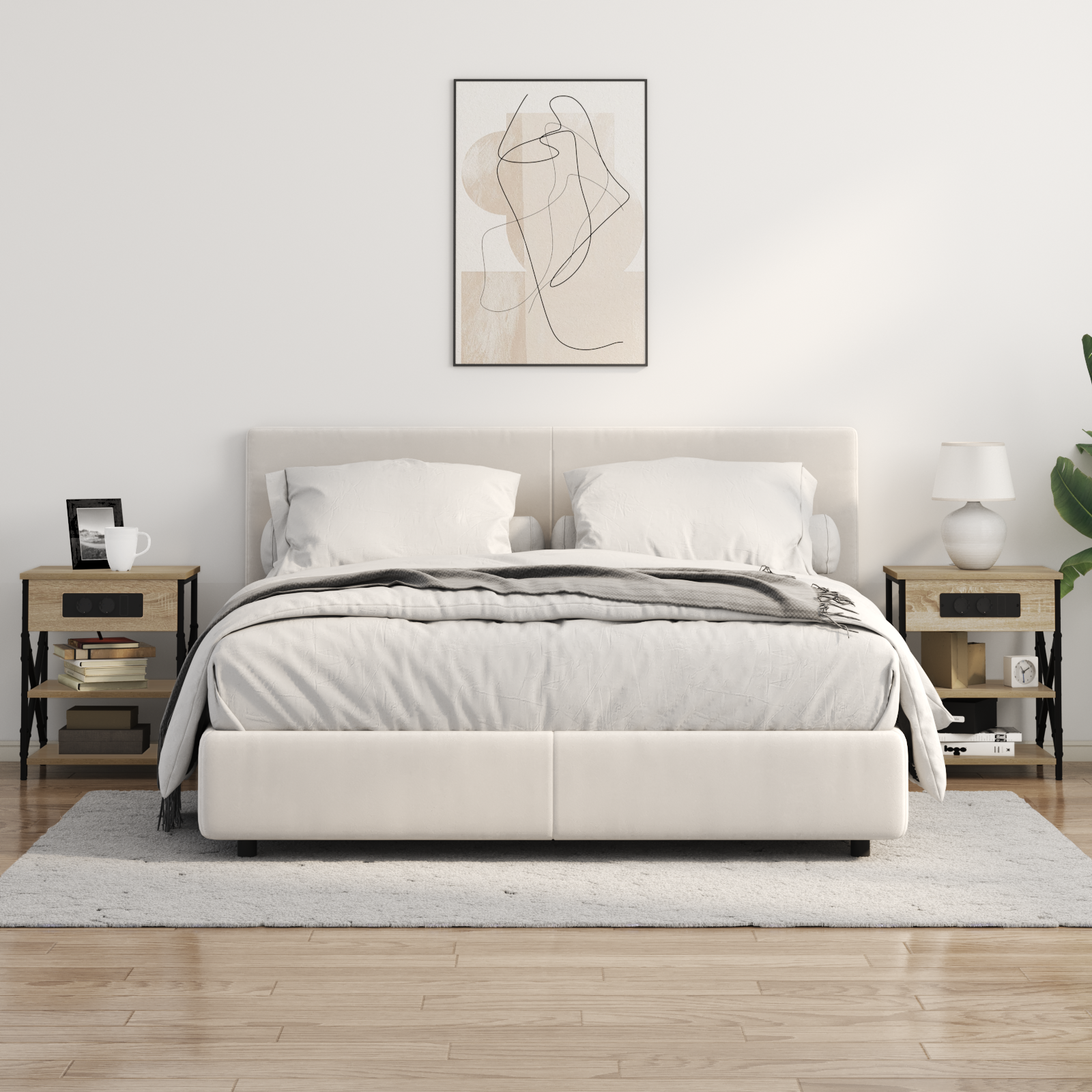 vidaXL Cabinet de noptiere cu stație de încărcare 2 pcs Stejar sonoma vidaXL Cabinet de noptiere cu stație de încărcare 2 pcs Stejar sonoma