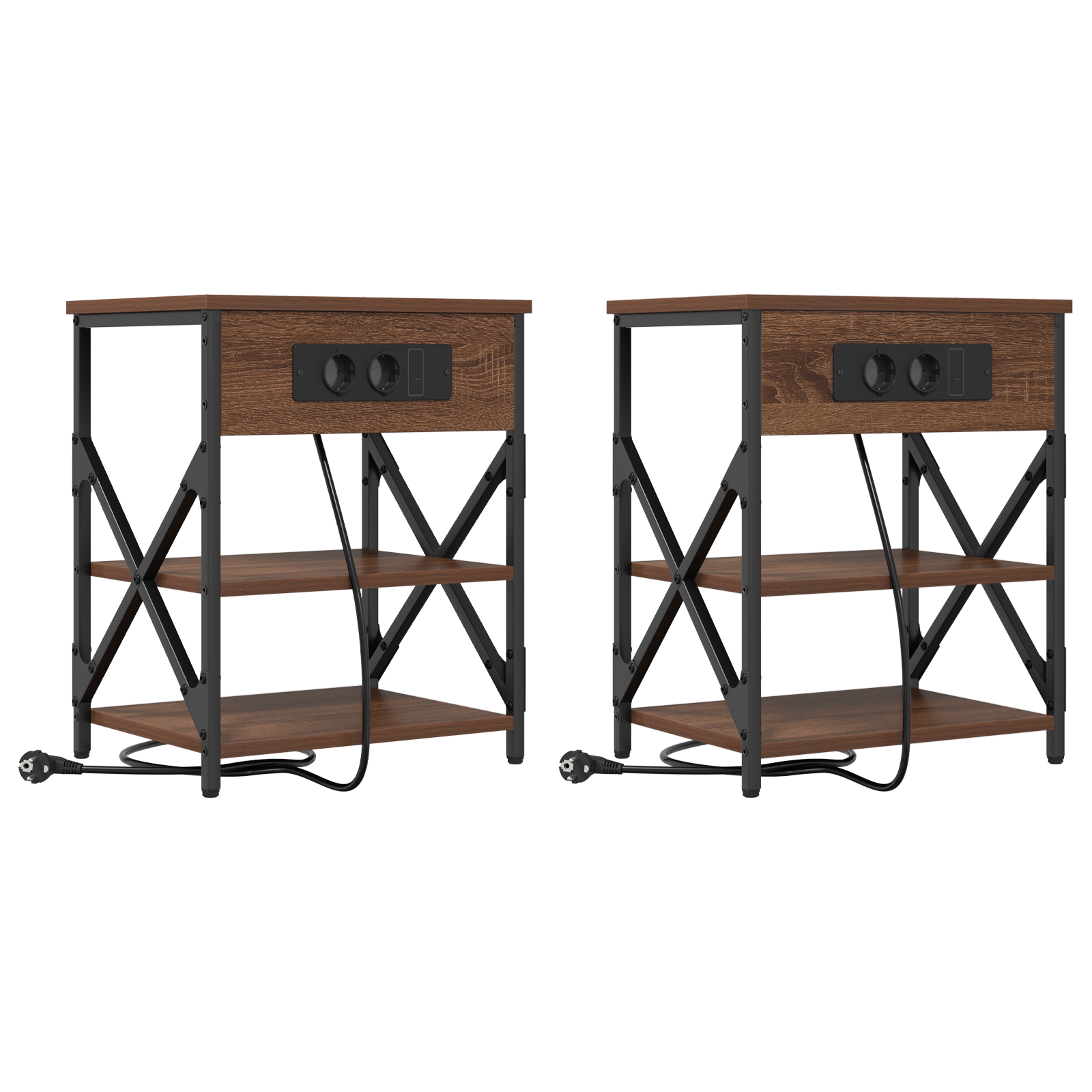 vidaXL Cabinet de noptiere cu stație de încărcare 2 pcs Stejar brun vidaXL Cabinet de noptiere cu stație de încărcare 2 pcs Stejar brun