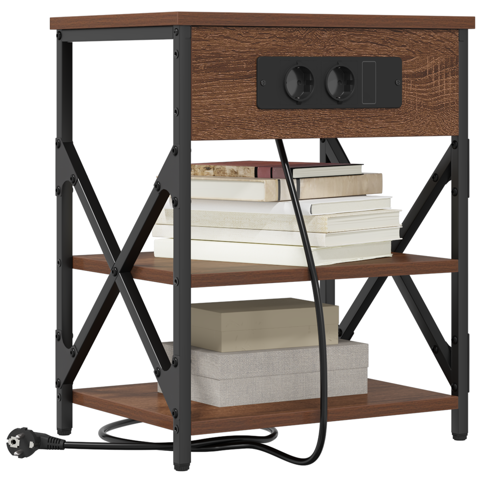 vidaXL Cabinet de noptiere cu stație de încărcare 2 pcs Stejar brun vidaXL Cabinet de noptiere cu stație de încărcare 2 pcs Stejar brun