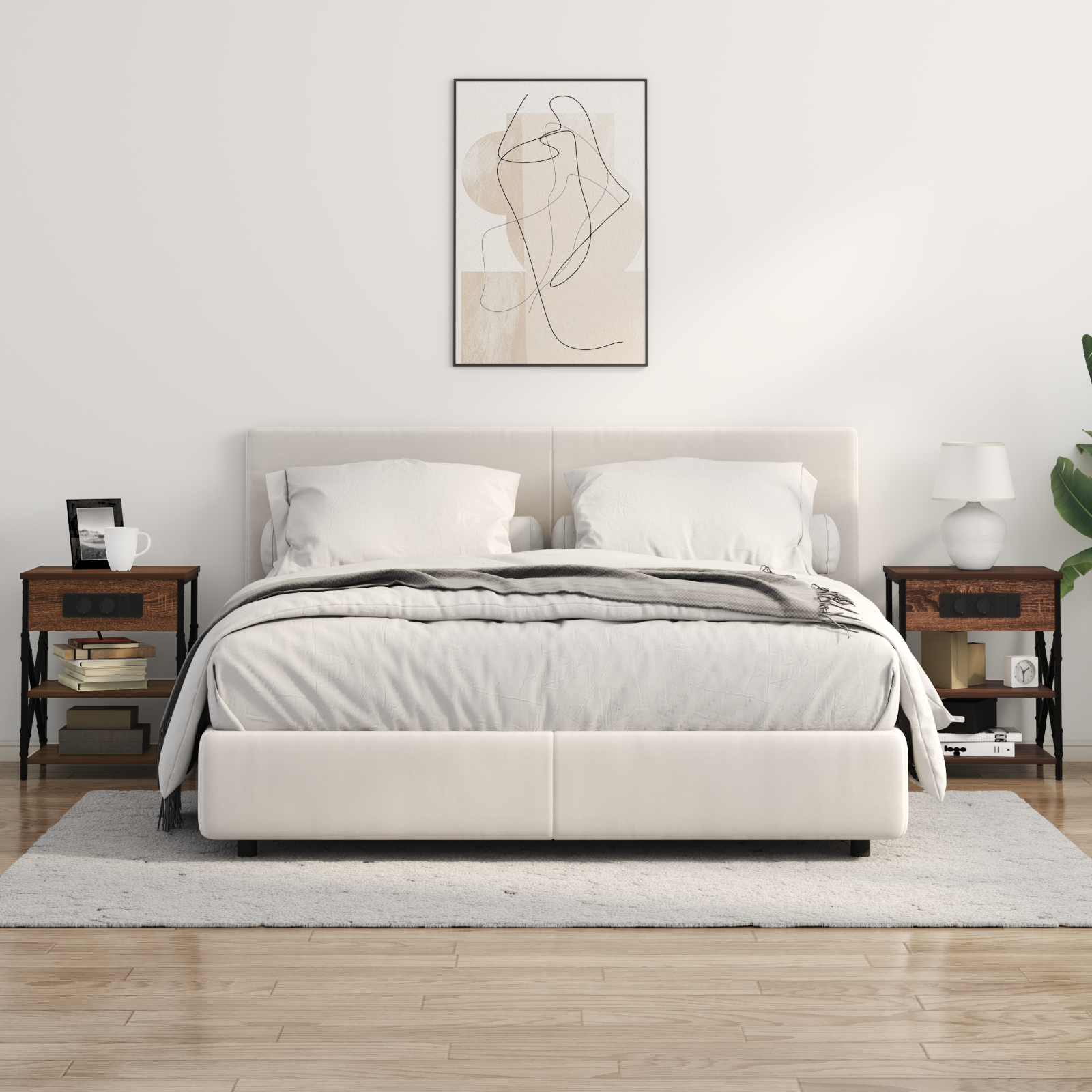 vidaXL Cabinet de noptiere cu stație de încărcare 2 pcs Stejar brun vidaXL Cabinet de noptiere cu stație de încărcare 2 pcs Stejar brun