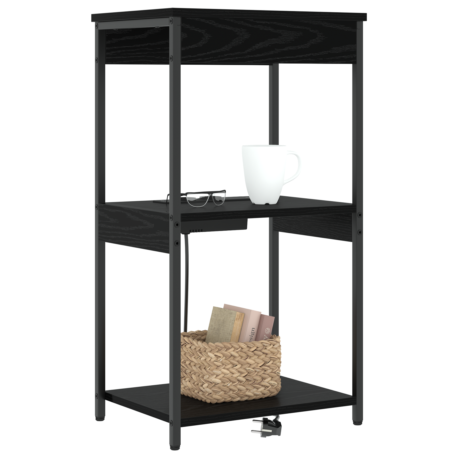 vidaXL Cabinet de noptiere cu stație de încărcare cu raft Stejar negru
