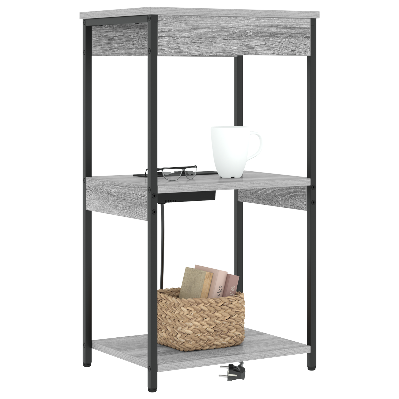vidaXL Cabinet de noptiere cu stație de încărcare cu raft sonoma gri vidaXL Cabinet de noptiere cu stație de încărcare cu raft sonoma gri