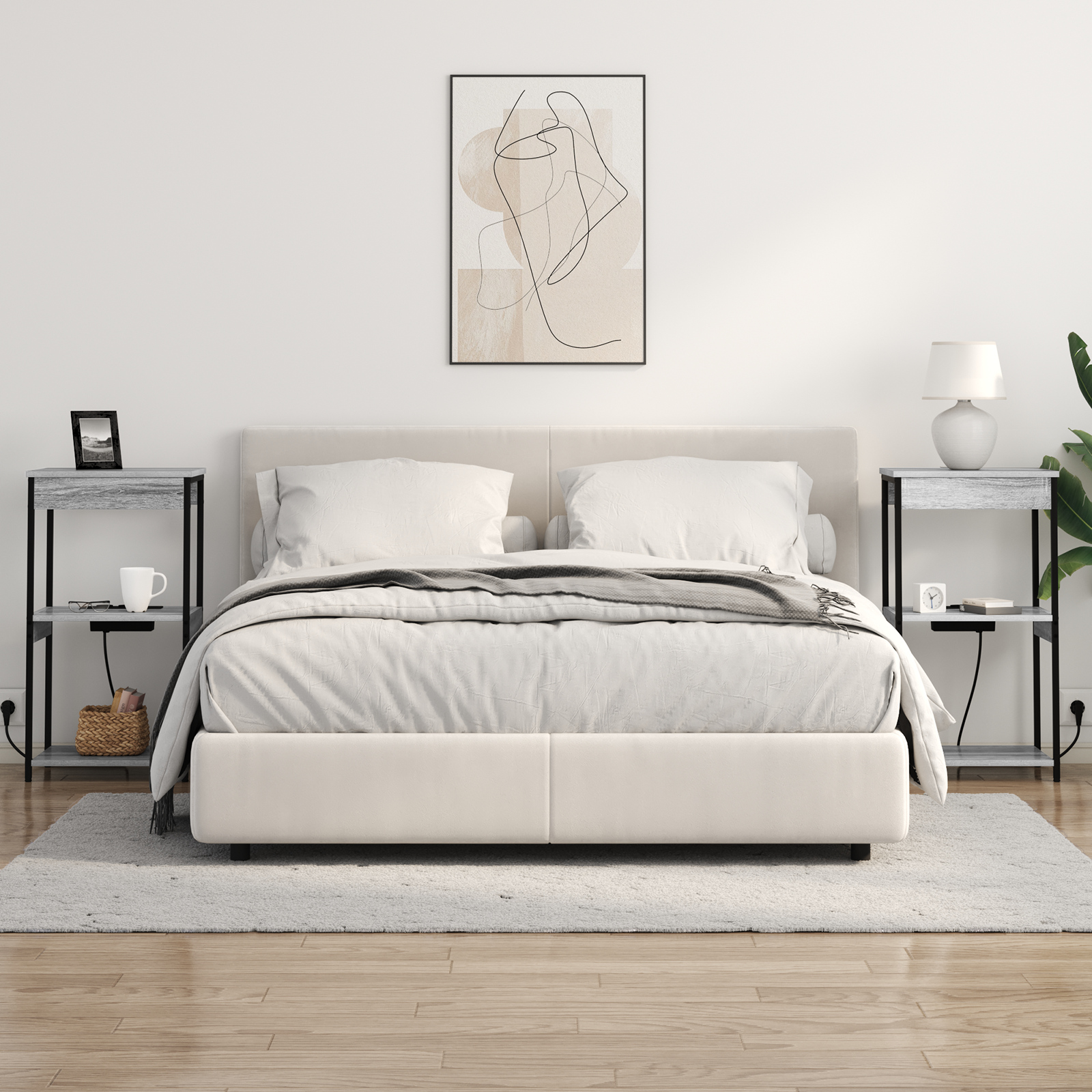 vidaXL Cabinet de noptiere cu stație de încărcare cu raft sonoma gri vidaXL Cabinet de noptiere cu stație de încărcare cu raft sonoma gri