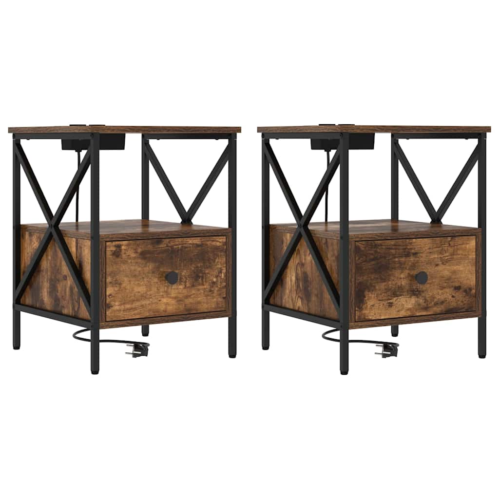 vidaXL Dulap de noapte 2 pcs Stejar afumat 41.5 x 40.5 x 55 cm vidaXL Dulap de noapte 2 pcs Stejar afumat 41.5 x 40.5 x 55 cm