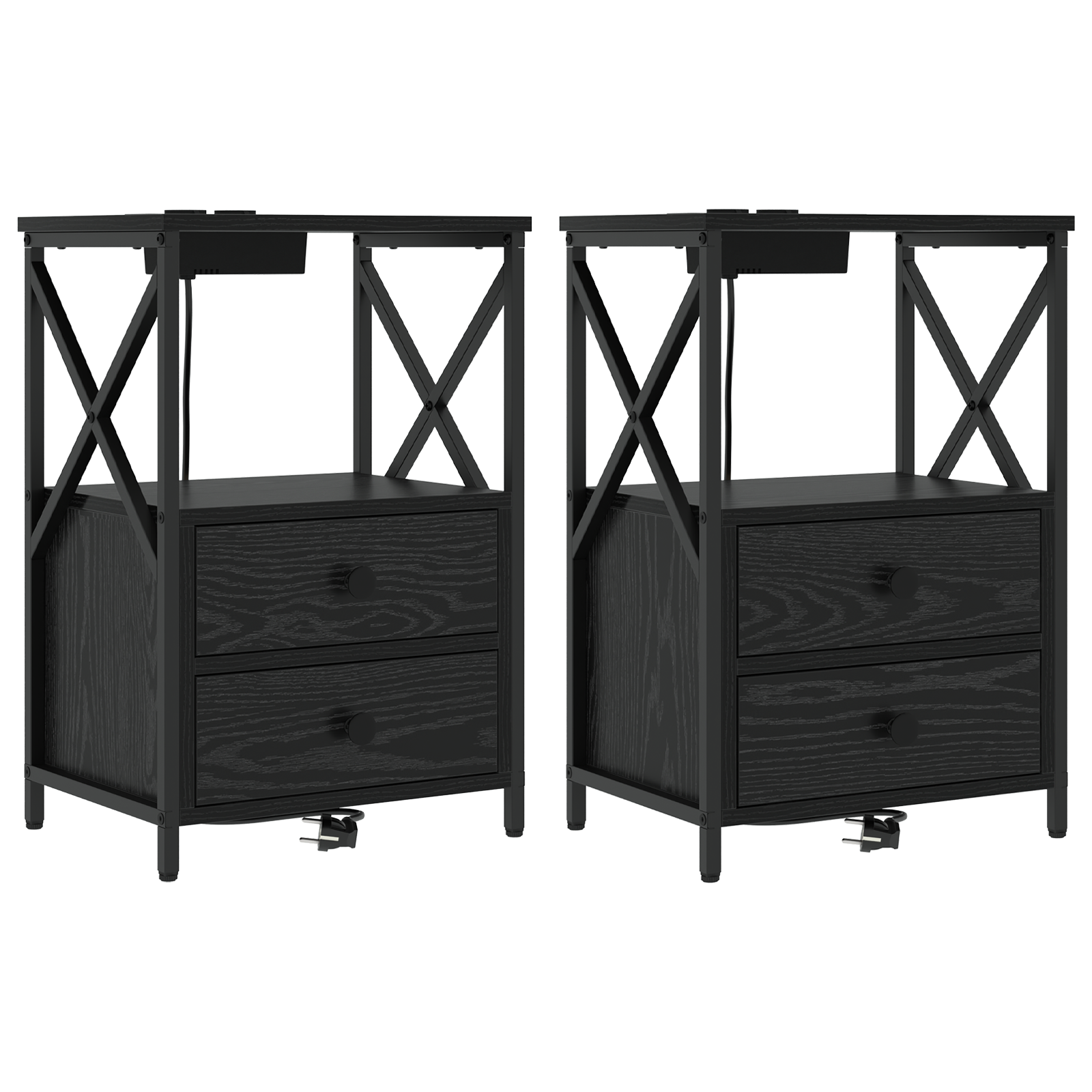 vidaXL Cabinet de noptiere cu stație de încărcare 2 pcs Stejar negru