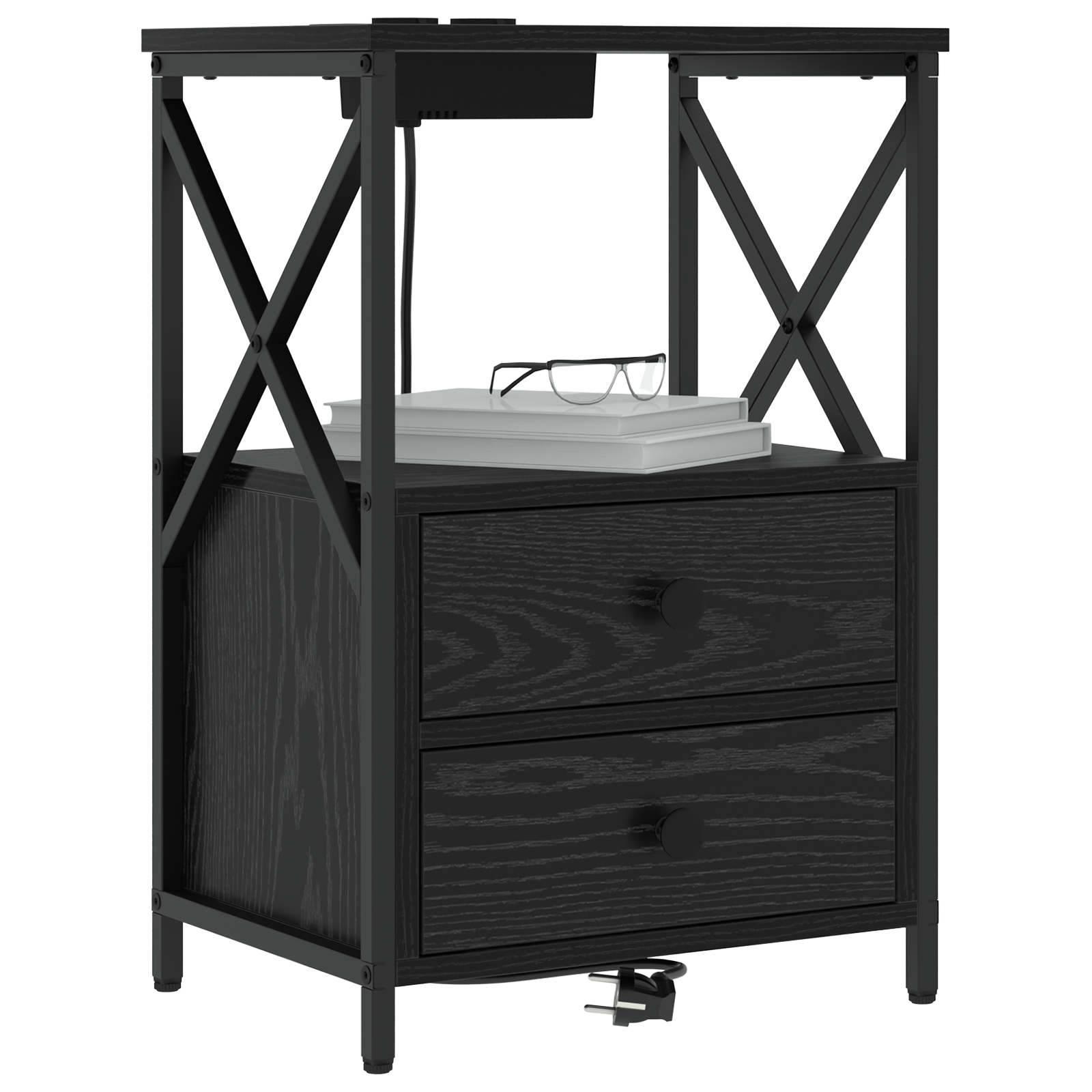 vidaXL Cabinet de noptiere cu stație de încărcare 2 pcs Stejar negru