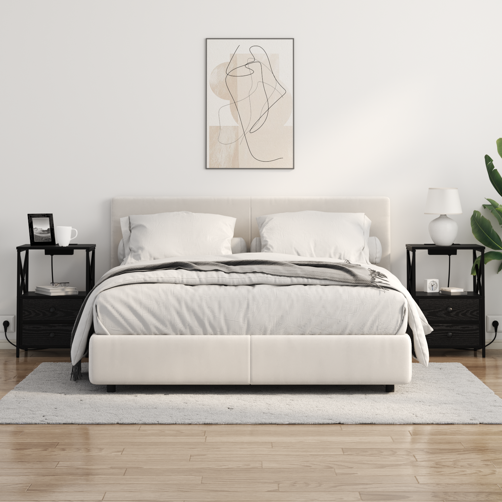 vidaXL Cabinet de noptiere cu stație de încărcare 2 pcs Stejar negru