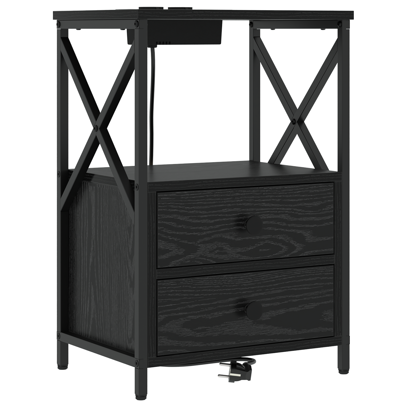 vidaXL Cabinet de noptiere cu stație de încărcare 2 pcs Stejar negru