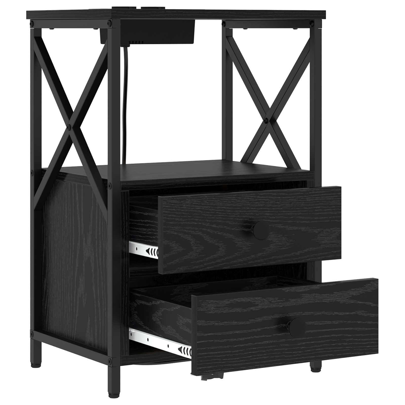 vidaXL Cabinet de noptiere cu stație de încărcare 2 pcs Stejar negru