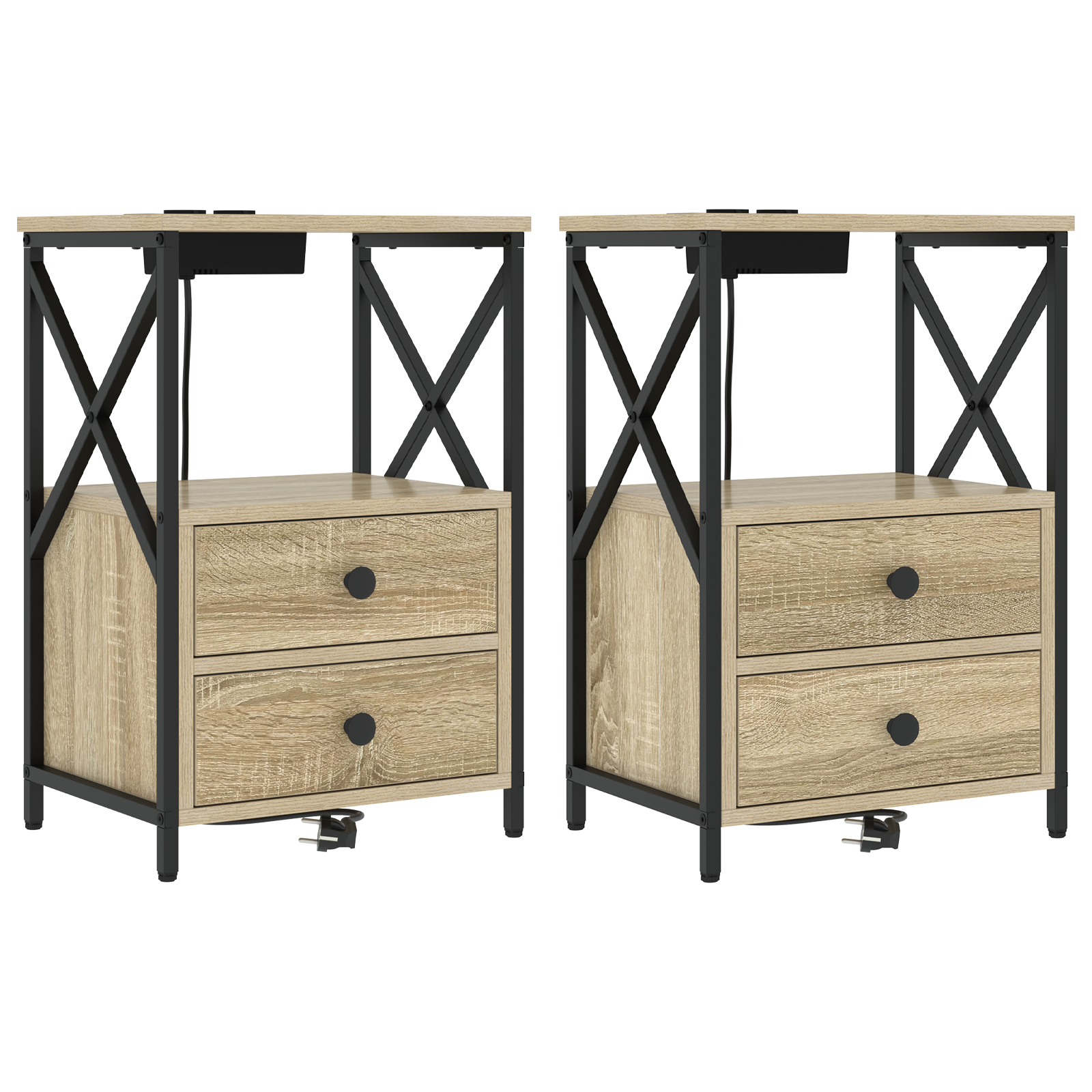 vidaXL Cabinet de noptiere cu stație de încărcare 2 pcs Stejar sonoma