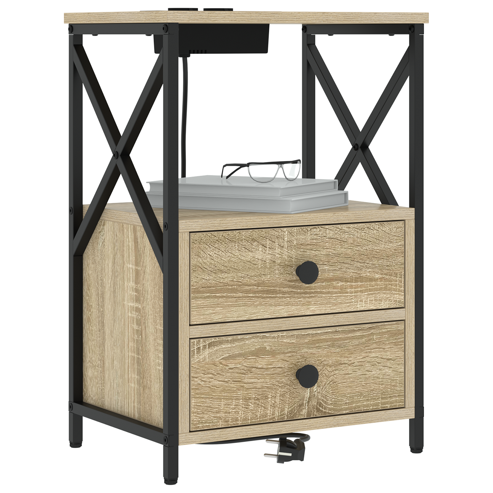 vidaXL Cabinet de noptiere cu stație de încărcare 2 pcs Stejar sonoma