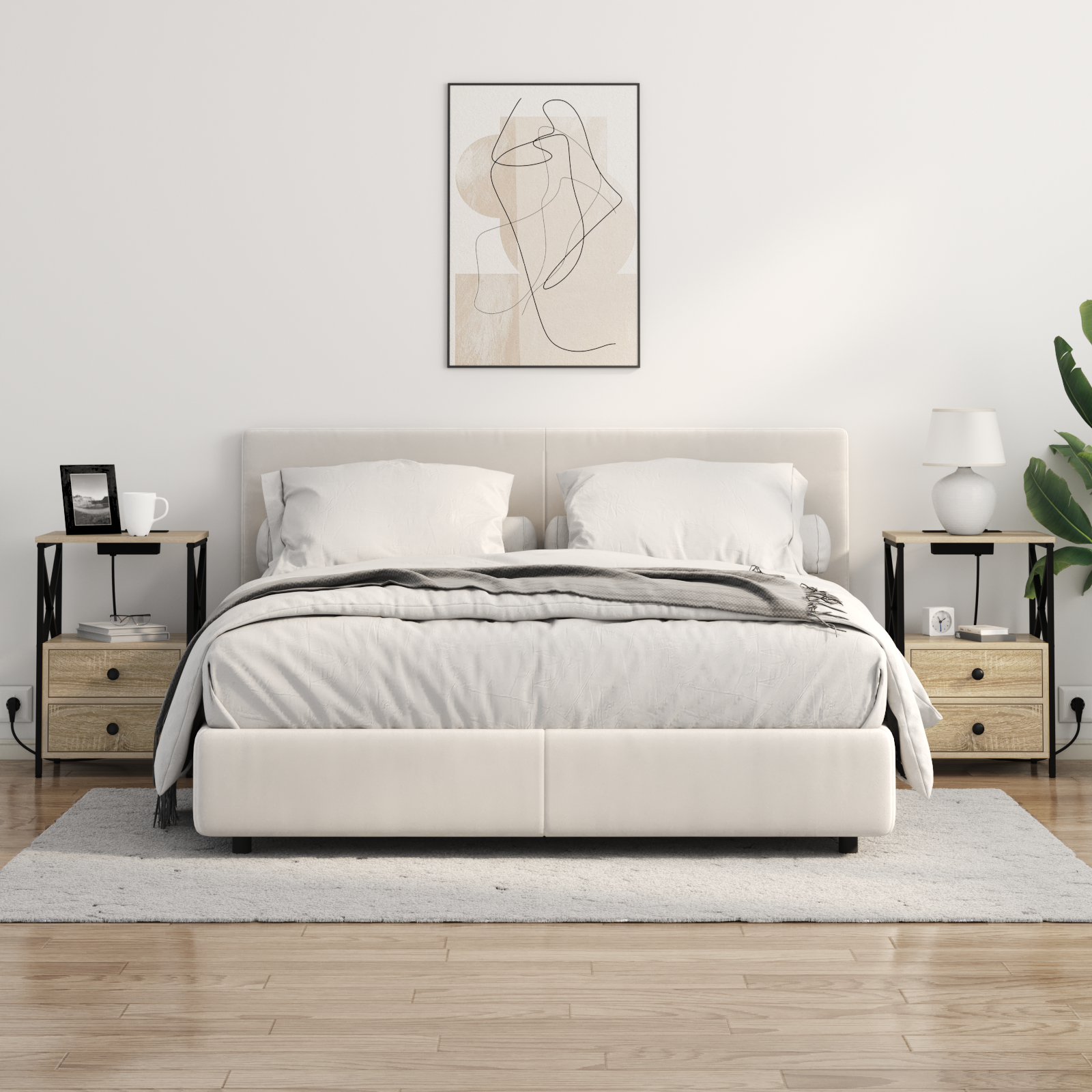 vidaXL Cabinet de noptiere cu stație de încărcare 2 pcs Stejar sonoma