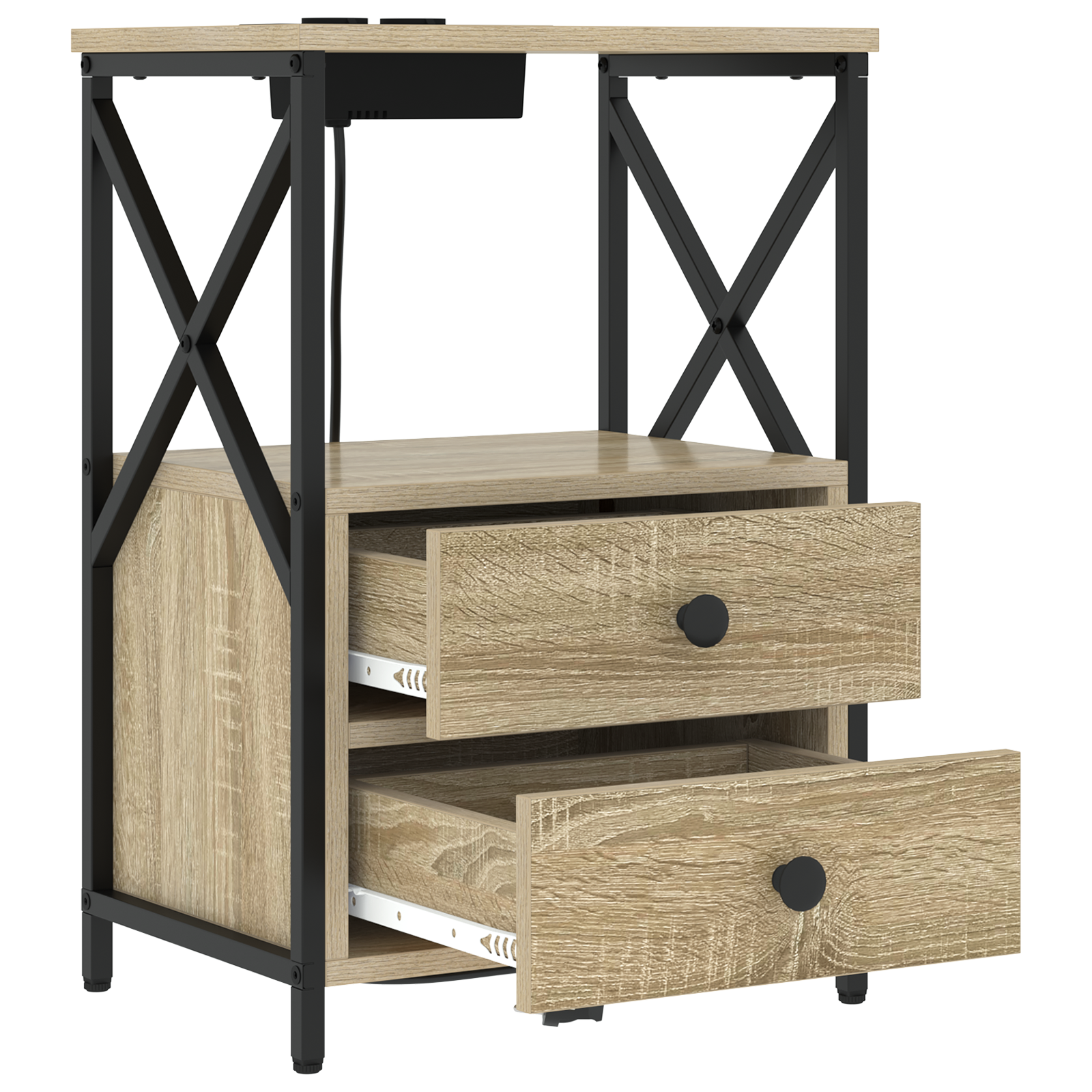 vidaXL Cabinet de noptiere cu stație de încărcare 2 pcs Stejar sonoma