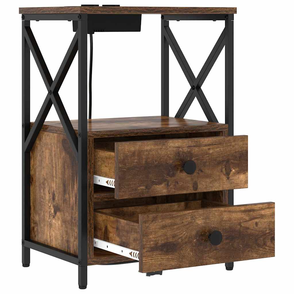 vidaXL Dulap de noapte cu sertar 2 pcs Stejar fumuriu 40 x 31 x 60 cm