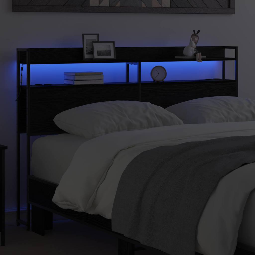 vidaXL Tăblie cap cu raft Stejar negru 140 cm Lemn compozit