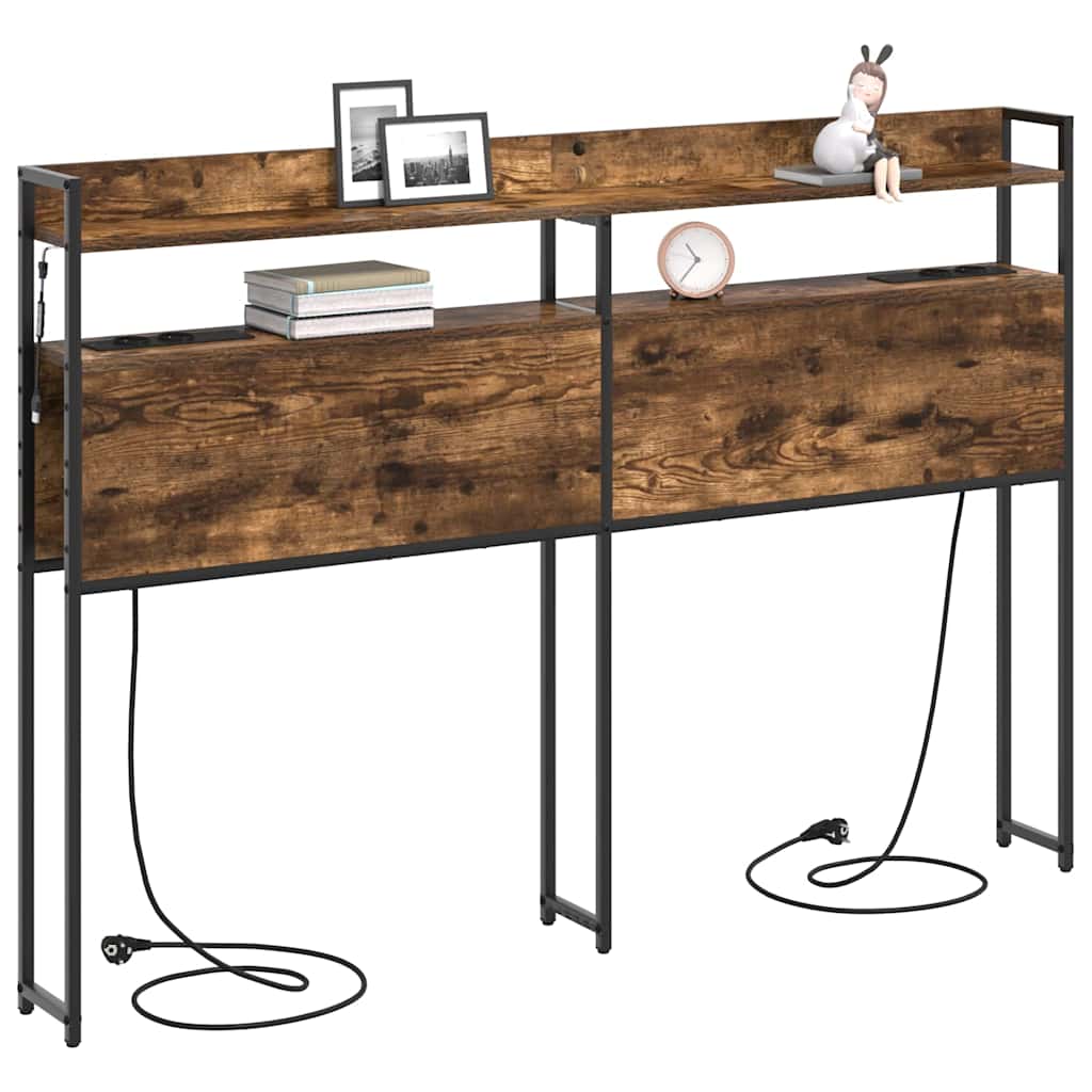 vidaXL Tăblie cap cu raft Stejar afumat 140 cm Lemn compozit