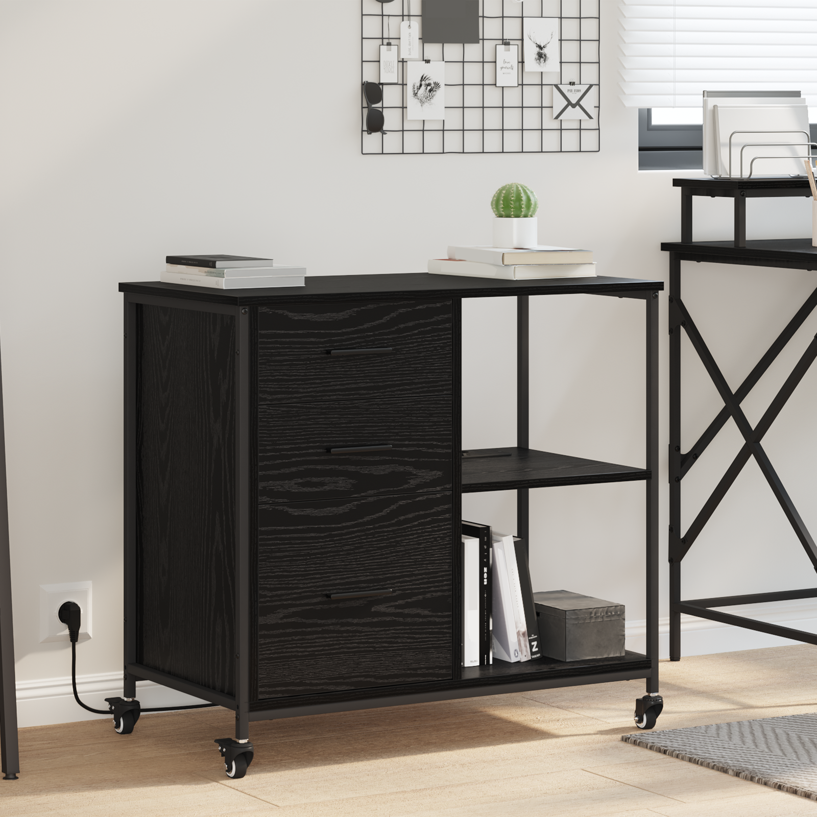 vidaXL Dulap de birou Stejar negru 76 x 41 x 72 cm Lemn compozit vidaXL Dulap de birou Stejar negru 76 x 41 x 72 cm Lemn compozit