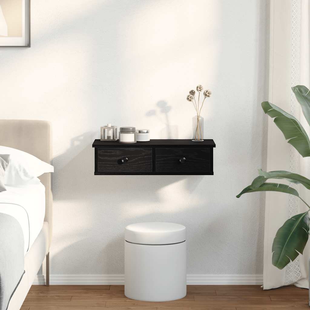 vidaXL Raft de perete cu sertare negru 60x28x15 cm lemn prelucrat vidaXL Raft de perete cu sertare negru 60x28x15 cm lemn prelucrat