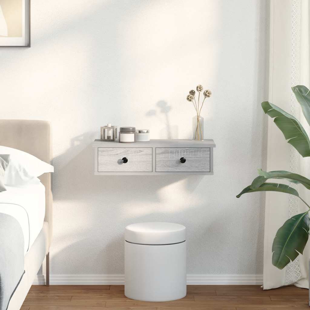 vidaXL Raft de perete cu sertare Gri Sonoma 60x28x15 cm Lemn prelucrat vidaXL Raft de perete cu sertare Gri Sonoma 60x28x15 cm Lemn prelucrat
