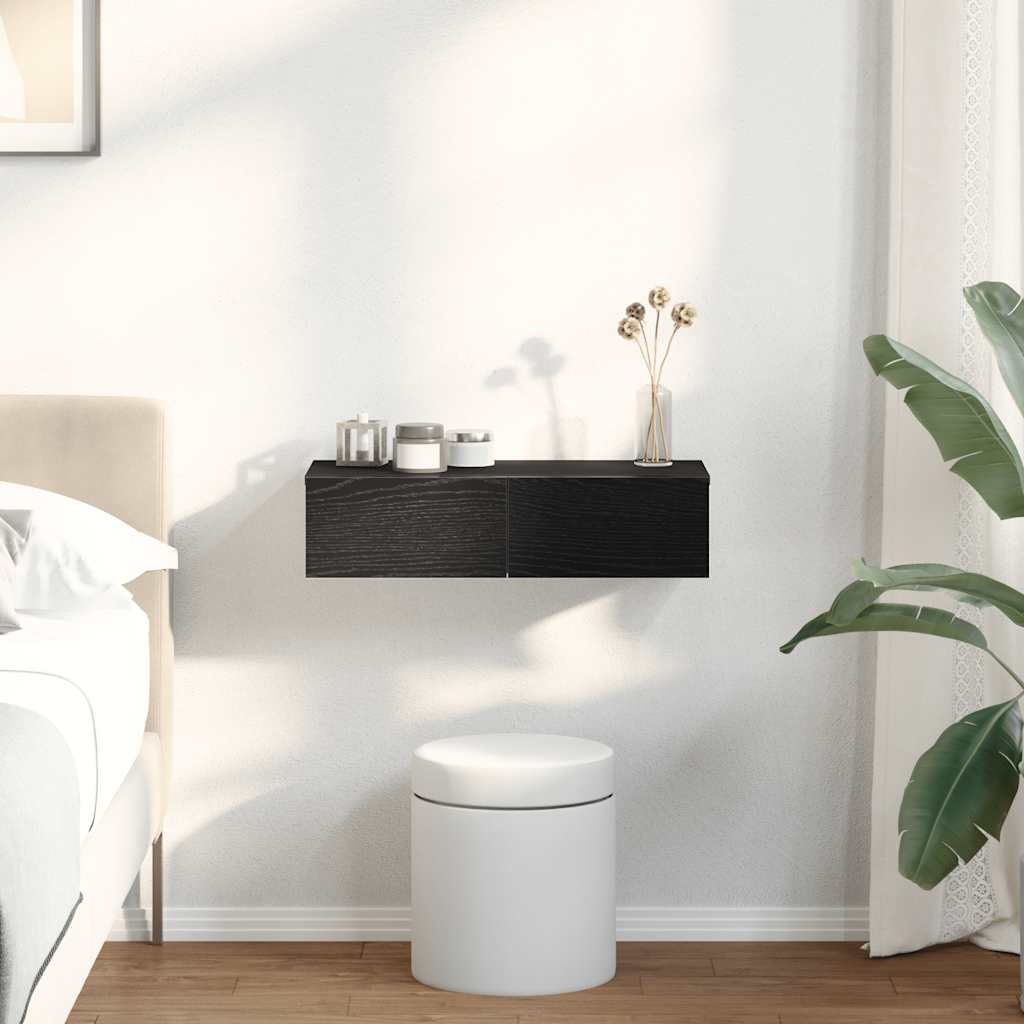 vidaXL Raft de perete cu sertare negru 60x26,5x15 cm lemn prelucrat vidaXL Raft de perete cu sertare negru 60x26,5x15 cm lemn prelucrat