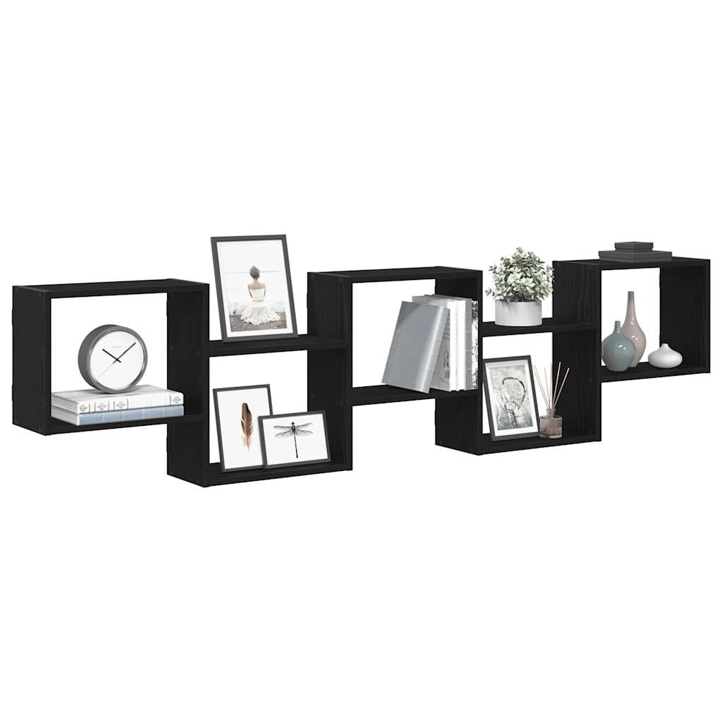 vidaXL Raft cubic de perete cu 5 compartimente negru lemn prelucrat vidaXL Raft cubic de perete cu 5 compartimente negru lemn prelucrat