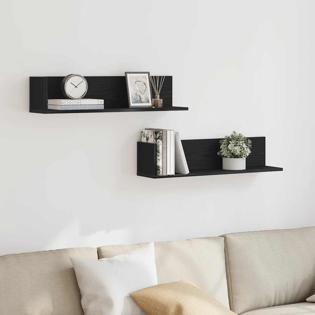 vidaXL Rafturi de perete 2 buc. negru, 75x16,5x16,5 cm, lemn prelucrat vidaXL Rafturi de perete 2 buc. negru, 75x16,5x16,5 cm, lemn prelucrat