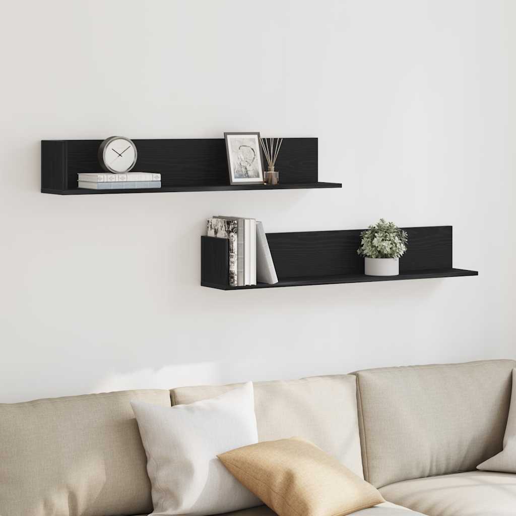 vidaXL Rafturi perete 2 buc. negru, 100x16,5x16,5 cm, lemn prelucrat vidaXL Rafturi perete 2 buc. negru, 100x16,5x16,5 cm, lemn prelucrat