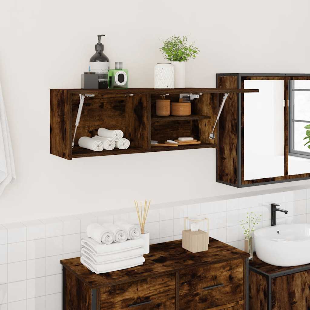 vidaXL Dulap perete baie, stejar fumuriu, 80x25x30 cm, lemn prelucrat