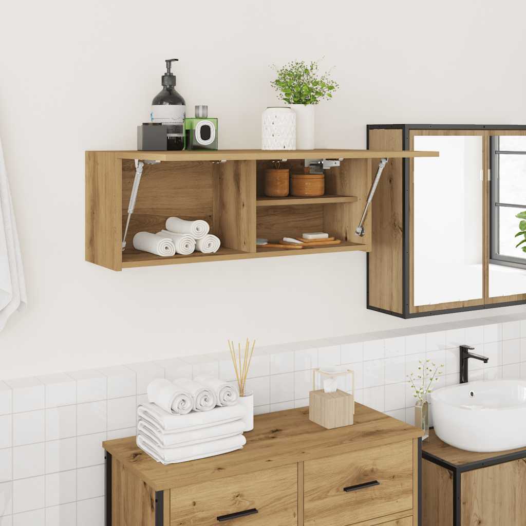 vidaXL Dulap perete baie stejar artizanal, 80x25x30 cm, lemn prelucrat vidaXL Dulap perete baie stejar artizanal, 80x25x30 cm, lemn prelucrat