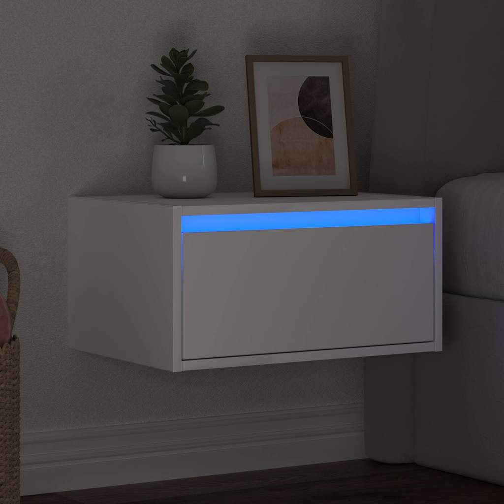 vidaXL Noptieră montată pe perete cu lumini LED, alb
